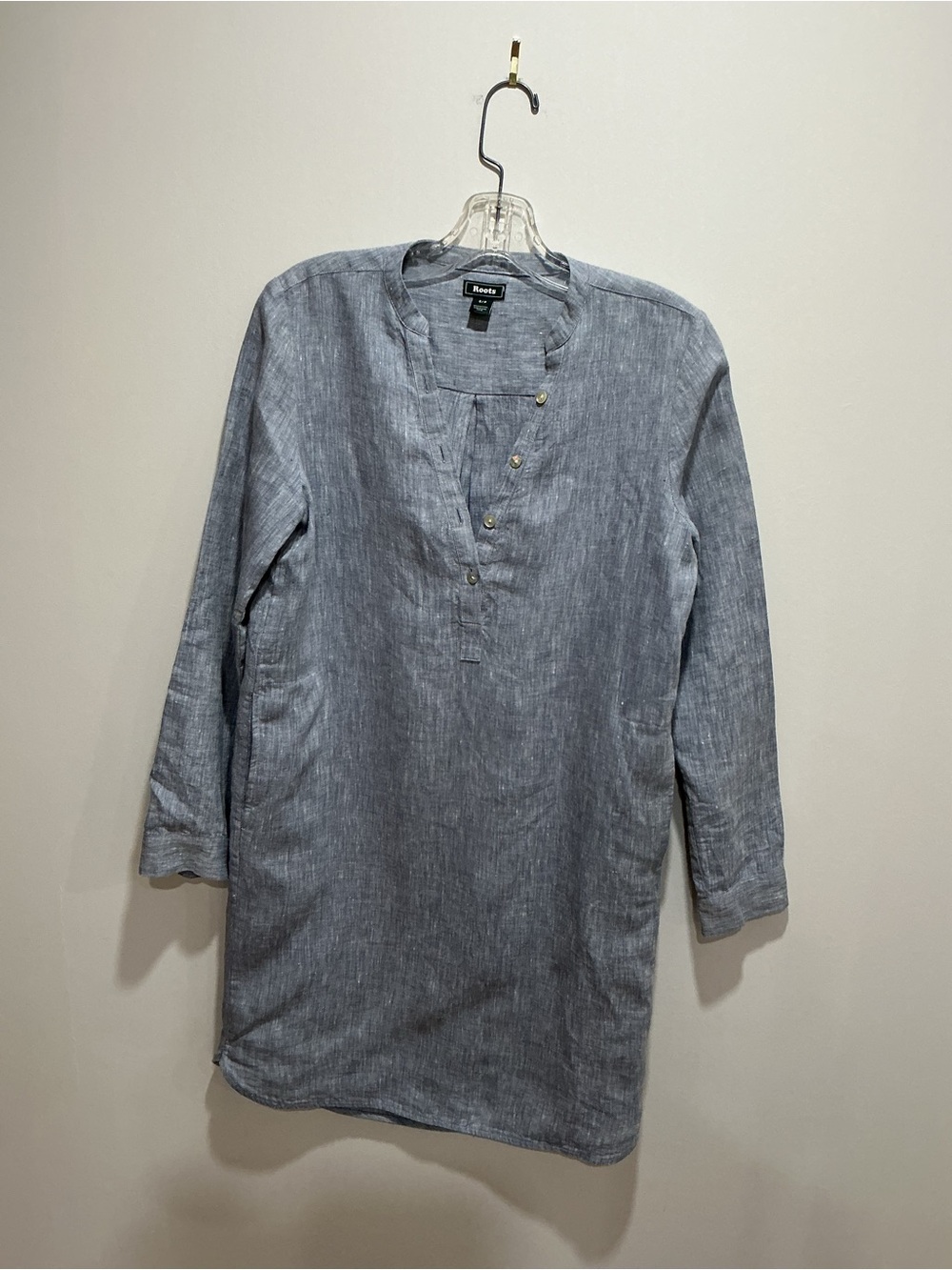 Roots Blue Linen Button-Front dress size small